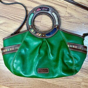 BOHO HOBO Relic Green Hobo Crossbody Bag Brown Trim & Strap Vegan Leather Medium